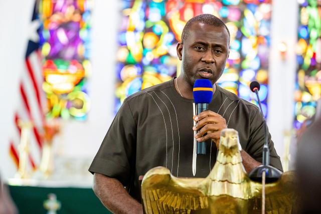 Hon. B. Elias Shoniyi, acting Foreign Minister of Liberia, speaks during the launch of the Waking the Giant initiative at the Liberia Council of Churches General Assembly at St. Stephen Episcopal Church, in Monrovia, Liberia.